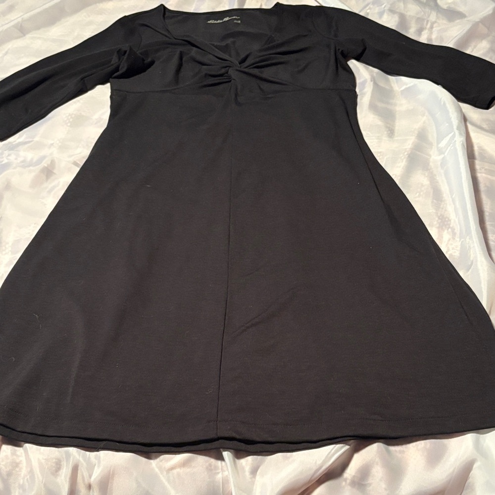Eddie Bauer Black Long-Sleeve Twist-Front A-Line Dress
